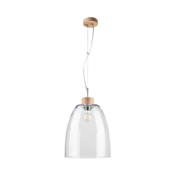 Campana Pendant Lamp 1xE27 Max.60W Oiled Oak/Transparent PVC Cable/Transparent Glass