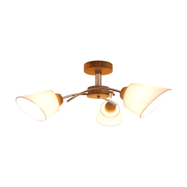 Lampa Sufitowa Mette Wood 3xE27 Max.40W Dąb Olejowany/Chromowany Metal/Klosz z Białej Tkaniny 8341374