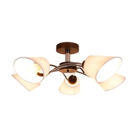 Mette Wood Ceiling Lamp 5xE27 Max.40W Walnut Beech Wood/Chrome Metal/White Fabric Shade 8341576