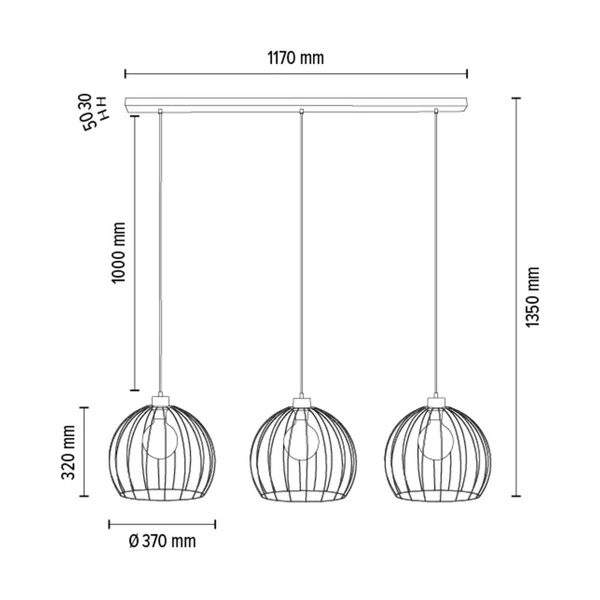 Coop Pendant Lamp 3xE27 Max.60W Black Metal/Black PVC Cable 188449304