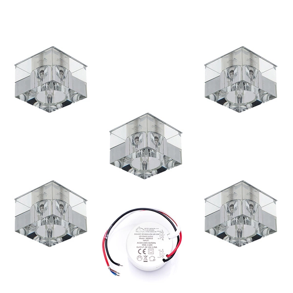 Cristaldream Set of Downlights Incl. 5xG4 LED 2,3W with power adapter Chrome Metal/Transparent Glass 51145001