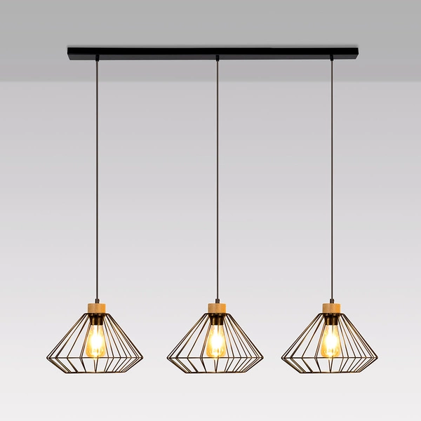 Lampa wisząca Raquelle 3xE27 maks. 60W Dąb olejowany/Czarny metal/Czarny kabel PCV 187119304