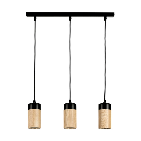 Annick Pendant Lamp Incl. 3xLED GU10 5W Oiled Oak/Black Metal/Black Silicone Braid Cable