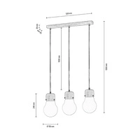 Lampa wisząca z drewna żarnikowego 3xE27 Max.60W Dąb olejowany/Przezroczysty kabel PVC/Białe szkło 2811374