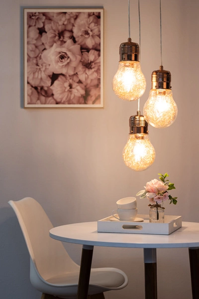 Żarówkowa lampa wisząca 3xE27 maks. 60W miedziany metal/przezroczysty kabel PVC/przezroczyste szkło 2820313