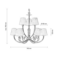 Borgia Ceiling Lamp 9xE14 Max.40W Chrome Metal/Black-Red Fabric Shade 5077906