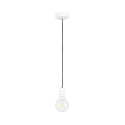 Porcia Pendant Lamp 1xE27 Max.60W White Metal/White Ceramics/Anthracite Fabric Cable