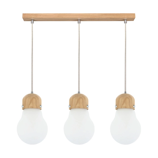 Bulb Wood Pendant Lamp 3xE27 Max.60W Oiled Oak/Transparent PVC Cable/White Glass 2811374