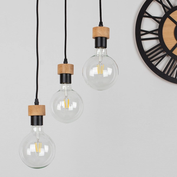 Clarte Wood Pendant Lamp 3xE27 Max.60W Oiled Oak/Black Metal/Black Fabric Cable 3274374R