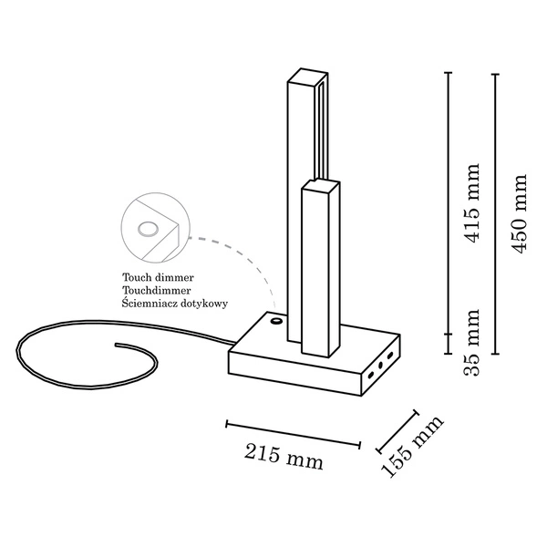 Manhattan Lampa Stołowa 2xLED 24V Zintegrowany 10W Dąb Olejowany/Antracyt/Ściemniacz Dotykowy 7482174