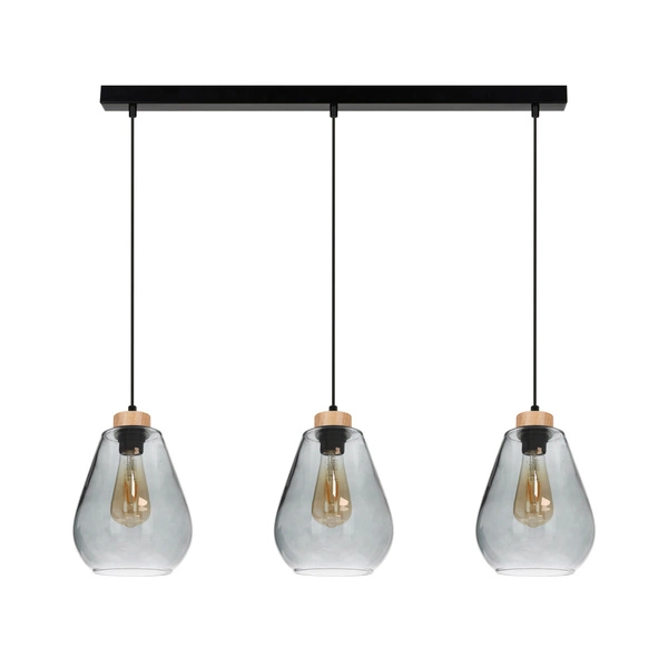 Kigali Pendant Lamp 3xE27 Max.60W Oiled Oak/Black Metal/Black PVC Cable/Smoked Glass 5500064