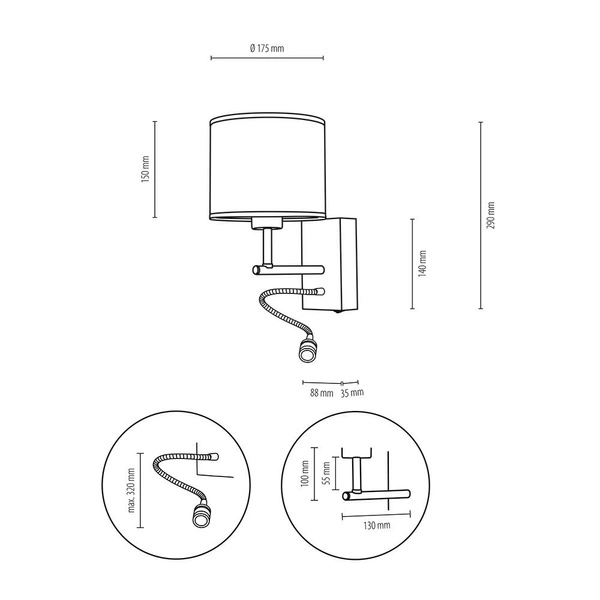 Boho Wall lamp 1xE27 Max.25W, 1xLED Integrated 2.5W Oiled Oak/Black/Beige 57291974