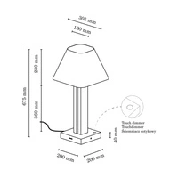 Poczwórna lampa stołowa 1xE27 Max.25W 2xLED 24V Zintegrowany 980lm 3000K 10,5W Dąb olejowany/Antracytowy kabel z tkaniny/Biały klosz z tkaniny z dotykowym ściemniaczem 7451174