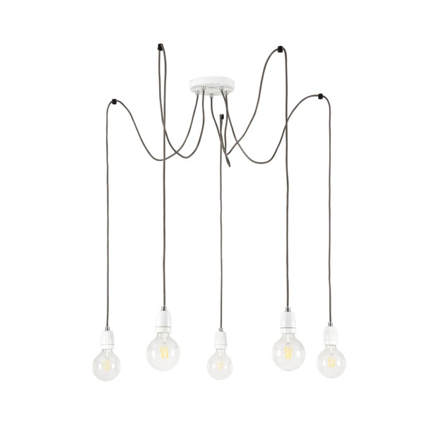 Porcia Pendant Lamp 5xE27 Max.60W White Metal/White Ceramics/Anthracite Fabric Cable