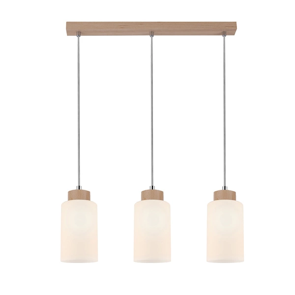 Bosco Pendant Lamp 3xE27 Max.60W Birch Wood/White Glass/Transparent PVC Cable 1720360
