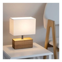 Theo Table Lamp 1xE27 Max.25W Oiled Oak/Black PVC Cable/White Fabric Shade 7462174