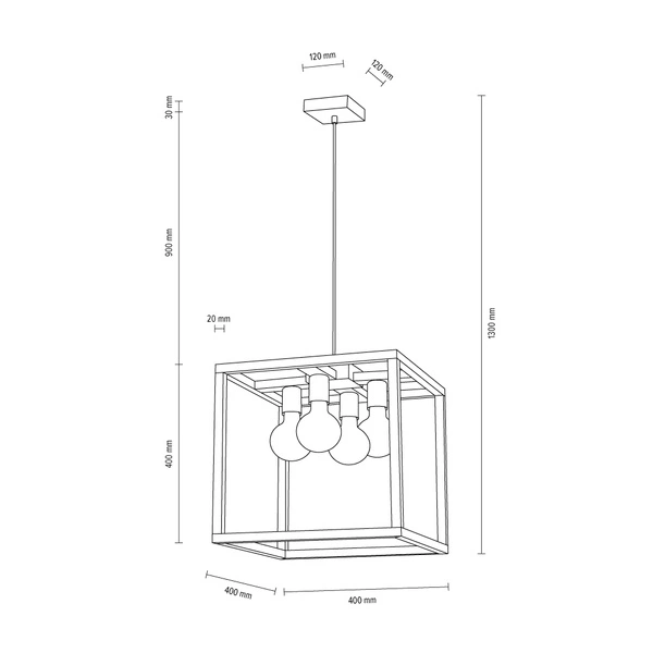 Kago Pendant Lamp 4xE27 Max.60W Oiled Oak/Chrome/Transparent 61580474