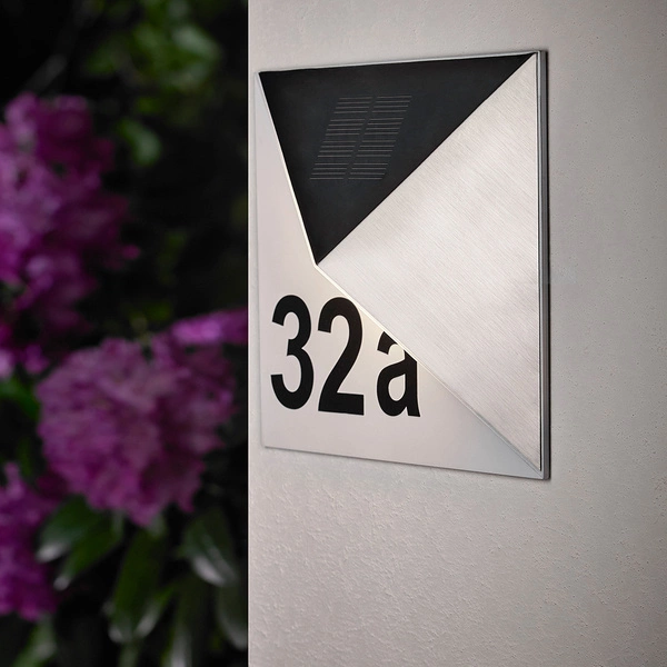 Solar House Number Wall Lamp Incl. 3x0,1W LED Satin Metal/White-Black Synthetic Material 6710402