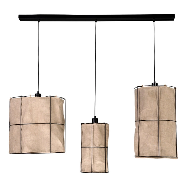 Marinero Pendant Lamp 3xE27 Max.15W LED Black Metal/Black Fabric Cable/Beige Linen Shade 184119304