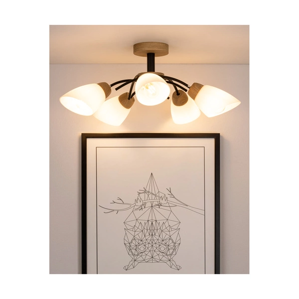 Viletta Wood Ceiling Lamp 5xE27 Max.60W Oiled Oak/Black Metal/White Glass 8152574