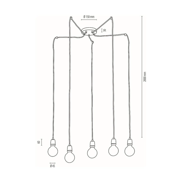 Porcia Pendant Lamp 5xE27 Max.60W White Metal/White Ceramics/Anthracite Fabric Cable 3181502