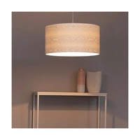 Leila Pendant Lamp 1xE27 Max.60W Chrome Metal/Transparent PVC Cable/Multicolor Paper+PCV Shade with Wood pattern 3562028