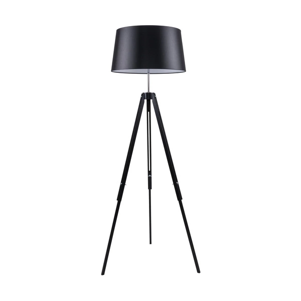 Tripod Floor Lamp 1xE27 Max.60W Black Beech Wood/Transparent PVC Cable/Black Fabric Shade 6025004