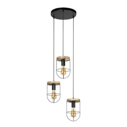 Netuno Pendant Lamp 3xE27 Max.60W Oiled Oak/Black Metal/Black PVC Cable 184159304R