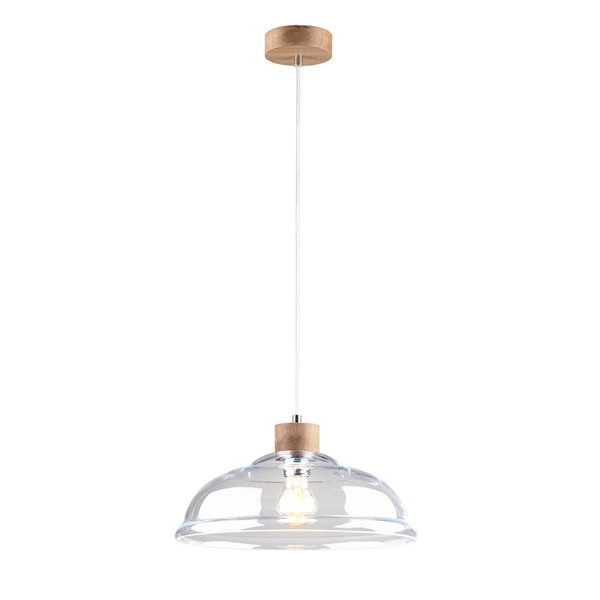 Molde Pendant Lamp 1xE27 Max.60W Oiled Oak/Transparent PVC Cable/Transparent Glass 9882074