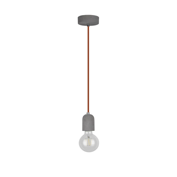 Lampa Wisząca Amory 1xE27 Max.60W Szary Beton/Czerwony Kabel Tkaninowy 9776136