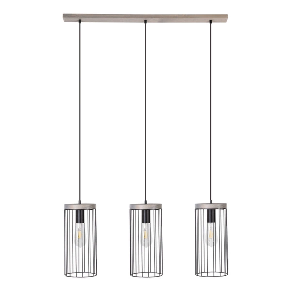 Timeo Pendant Lamp 3xE27 Max.60W Stained Pine Gray/Black PVC Cable/Black Metal 195109357