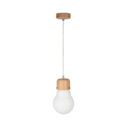 Bulb Wood Pendant Lamp 1xE27 Max.60W Oiled Oak/Transparent PVC Cable/White Glass 2811174