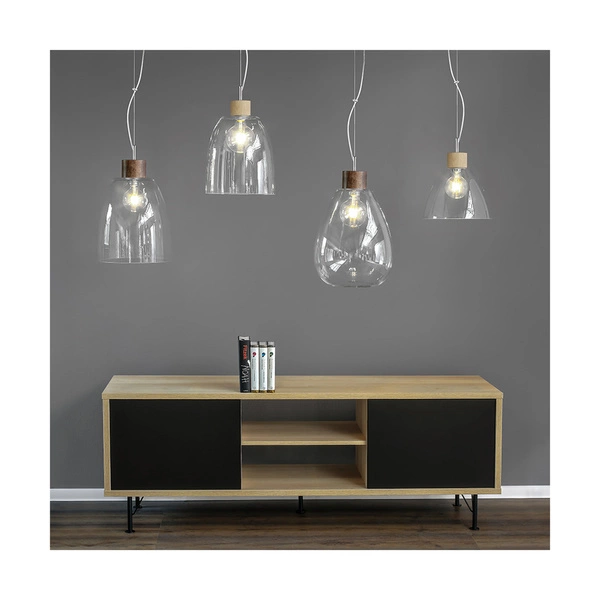 Lampa Wisząca Campana 1xE27 Max.60W Dąb Olejowany/Przezroczysty Kabel PCV/Przezroczyste Szkło 9842074