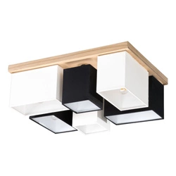 Paloma Ceiling Lamp 6xE27 Max.25W Oiled Oak/Black Fabric Shade/White Fabric Shade