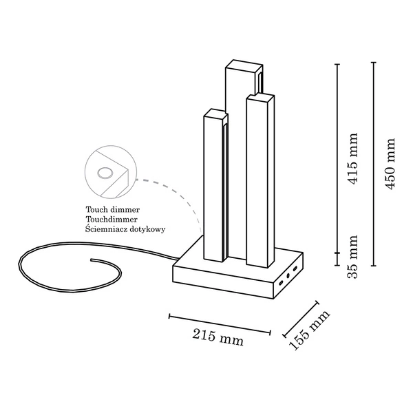 Manhattan Table Lamp 3xLED 24V Integrated 1470lm 3000K 16W Oiled Oak/Anthracite Fabric Cable with Touch Dimmer 7481174