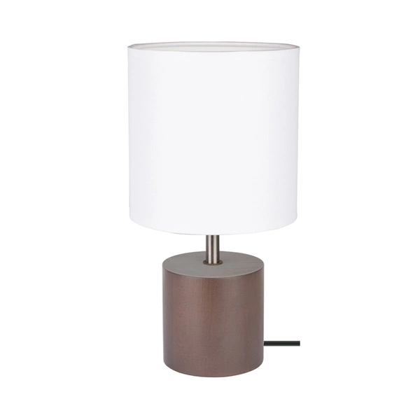 Trongo Round Table Lamp 1xE27 Max.25W Walnut Beech Wood/Black PVC Cable/White Fabric Shade 7181976