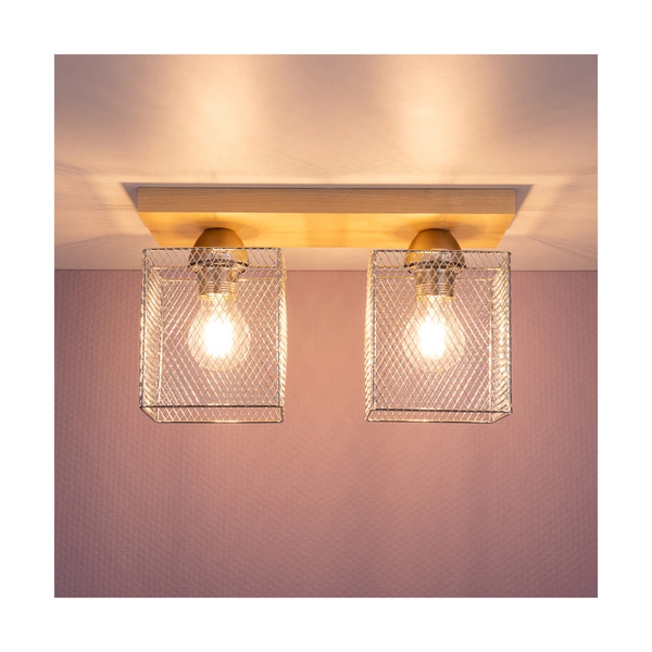 Lampa sufitowa Norman Wood 2xE27 Max.25W Drewno brzozowe/Chromowany metal 8175260