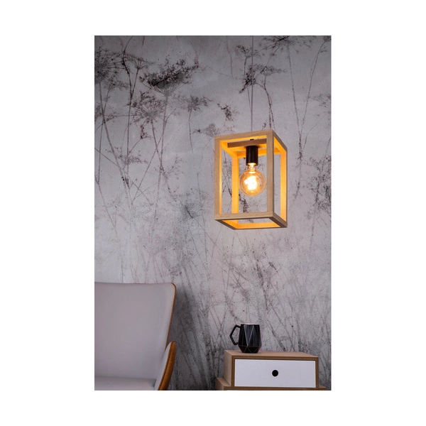 Kago Pendant Lamp 1xE27 Max.60W Oiled Oak/Black Metal/Transparent PVC Cable 61540174