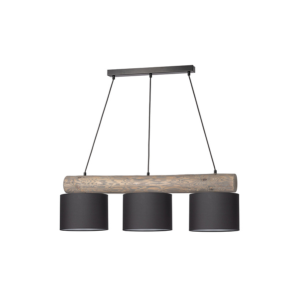 Pino Mix Pendant Lamp 3xE27 Max.40W Stained Pine Gray/Black Metal/Black PVC Cable/Anthracite Fabric Shade