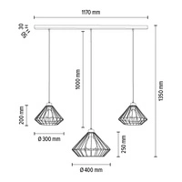 Lampa wisząca Raquelle 3xE27 maks. 60W czarny metal/czarny kabel PVC 187349304