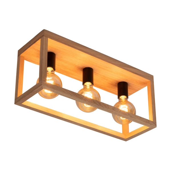 Kago Ceiling Lamp 3xE27 Max.60W Oiled Oak/Black Metal 9154374