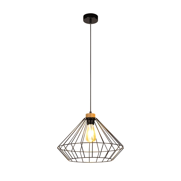 Raquelle Pendant Lamp 1xE27 Max.60W Oiled Oak/Black Metal/Black PVC Cable 187219104