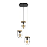 Netuno Pendant Lamp 3xE27 Max.60W Oiled Oak/Black Metal/Black PVC Cable 184159304R