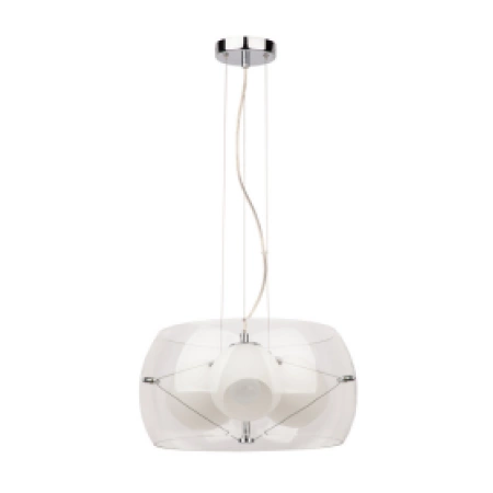 Lampa wisząca Piro 1xE27 maks. 60W chromowany metal/przezroczysty kabel PVC/białe szkło 9824028