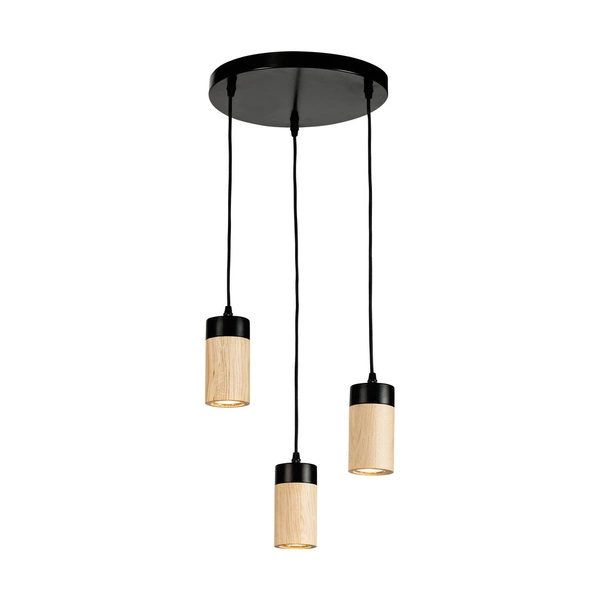 Annick Pendant Lamp Incl. 3xLED GU10 5W Oiled Oak/Black Metal/Black Silicone Braid Cable 1419304R