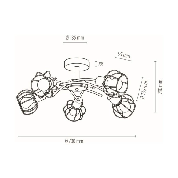 Lampa Sufitowa Viviane 5xE27 Max.60W Dąb Olejowany/Czarny Metal 8224574