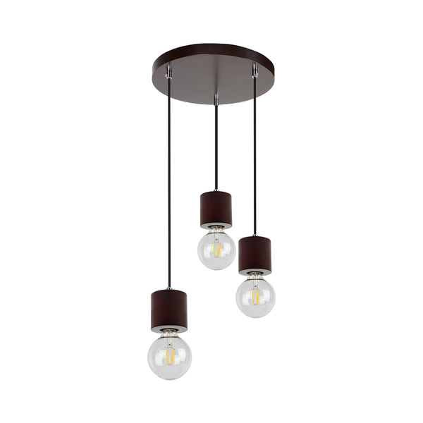 Trongo Round Pendant Lamp 3xE27 Max.60W Walnut Beech Wood/Black Fabric Cable 7069376R