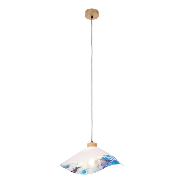 Hattu Floral Pendant Lamp 1xE27 Max.40W Oiled Oak/Black Fabric Cable/White Fabric and Multicolor Silk Shade 1614619174