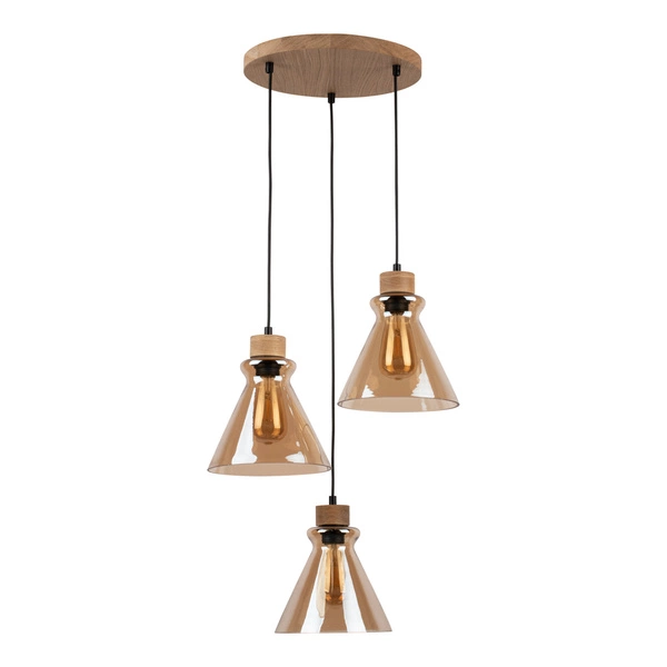 Lampa Wisząca Serena 3xE27 Max.60W Dąb Olejowany/Czarny Kabel PCV/Szkło Brązowe 9743374