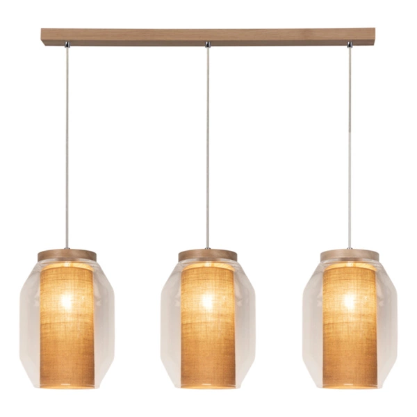 Vaso Jute Pendant Lamp 3xE27 Max.15W LED Oiled Oak/Transparent PVC/Transparent/Beige 179110374